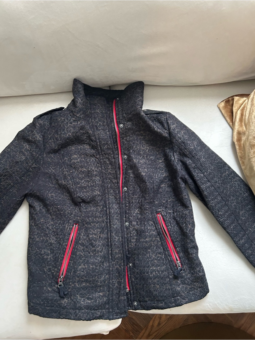 We The Free Dark Heathered Jacket with Red Zip Details